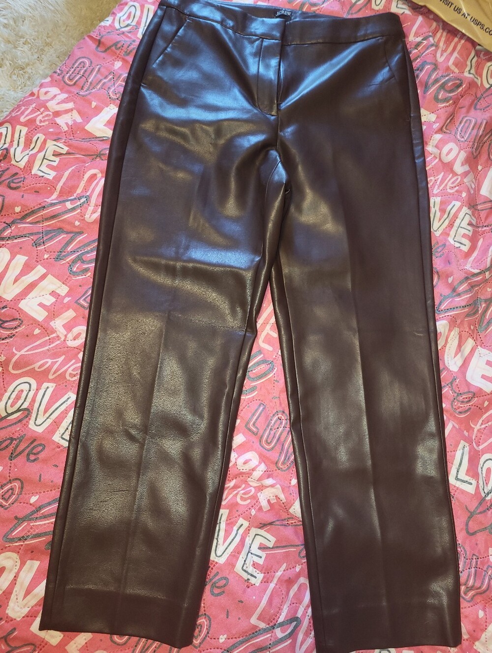 NEW J.Crew Kate Straight-Leg Pants in Faux Leather - /Brown Trendy, Size 10
